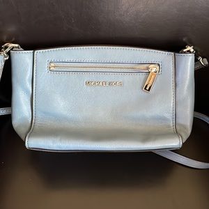 Michael Kors crossbody purse in beautiful light wedge wood blue leather.